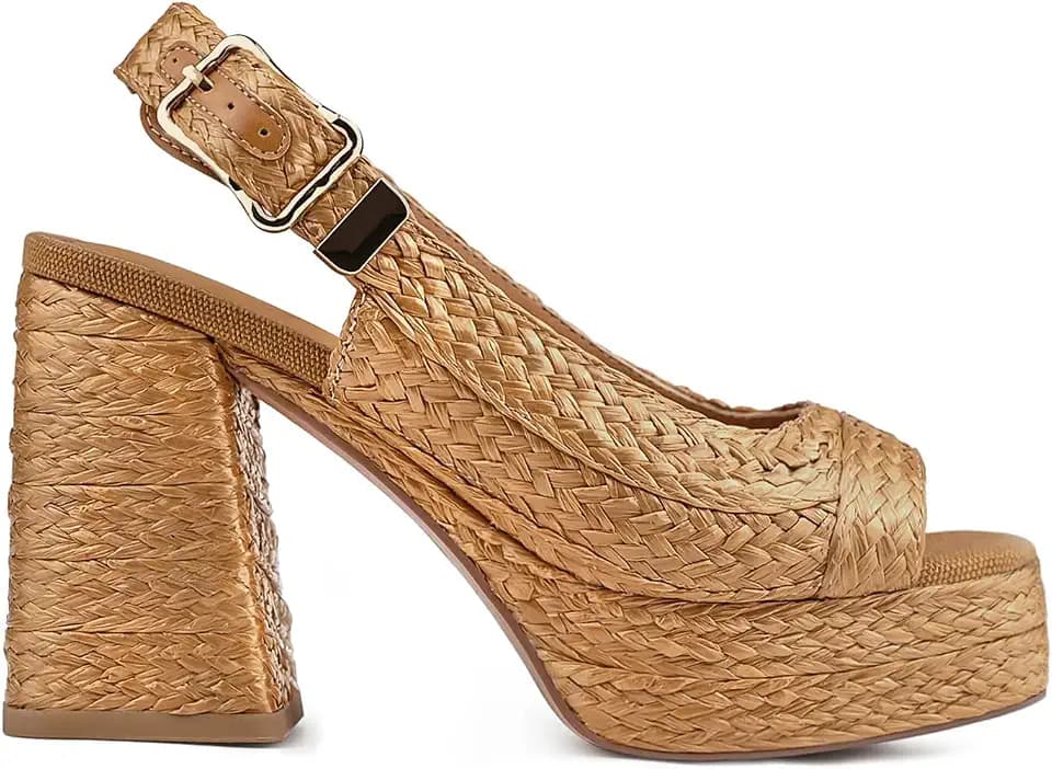 Women's Retro Woven Platform Sandals Chunky Block Heel 70s Inspired Slingback Heels Summer Vacation