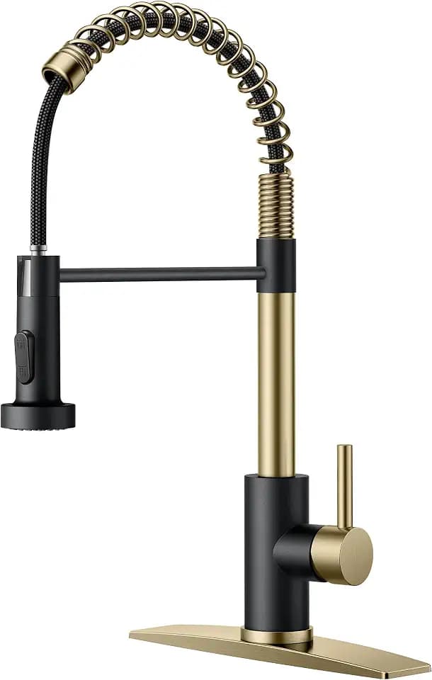 FORIOUS Kitchen Faucets, Pull Down Sprayer, Classic High Arc, Black Gold