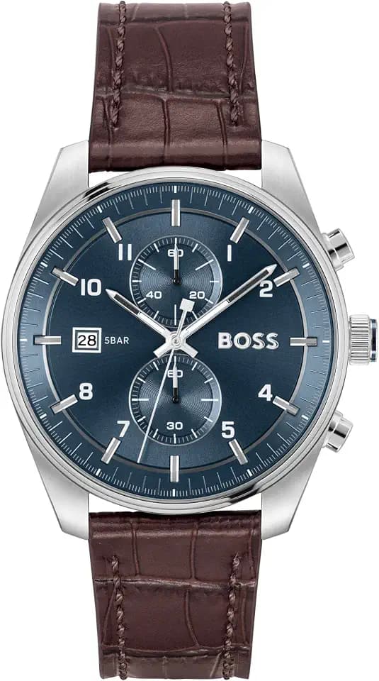 BOSS Chronograph Quarz Uhr für Herren Kollektion SKYTRAVELLER mit Leder- oder Edelstahlarmband
