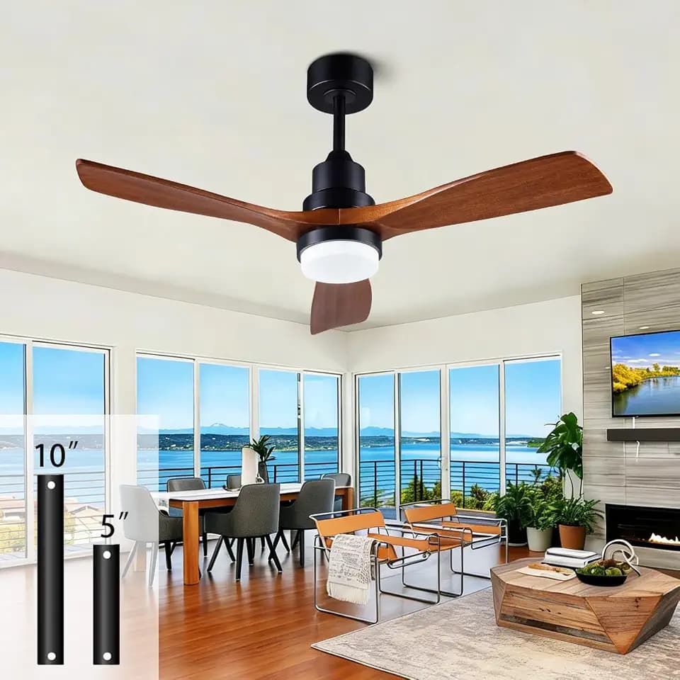 42" Quiet Solid Wood Ceiling Fan， 6-Speed Remote Control (Black + Walnut)