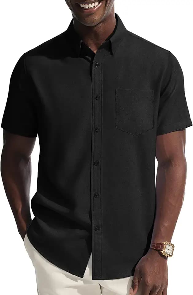 PJ PAUL JONES Mens Dress Shirt Casual Untucked Shirts Short Sleeve Button Down Shirt with Pocket