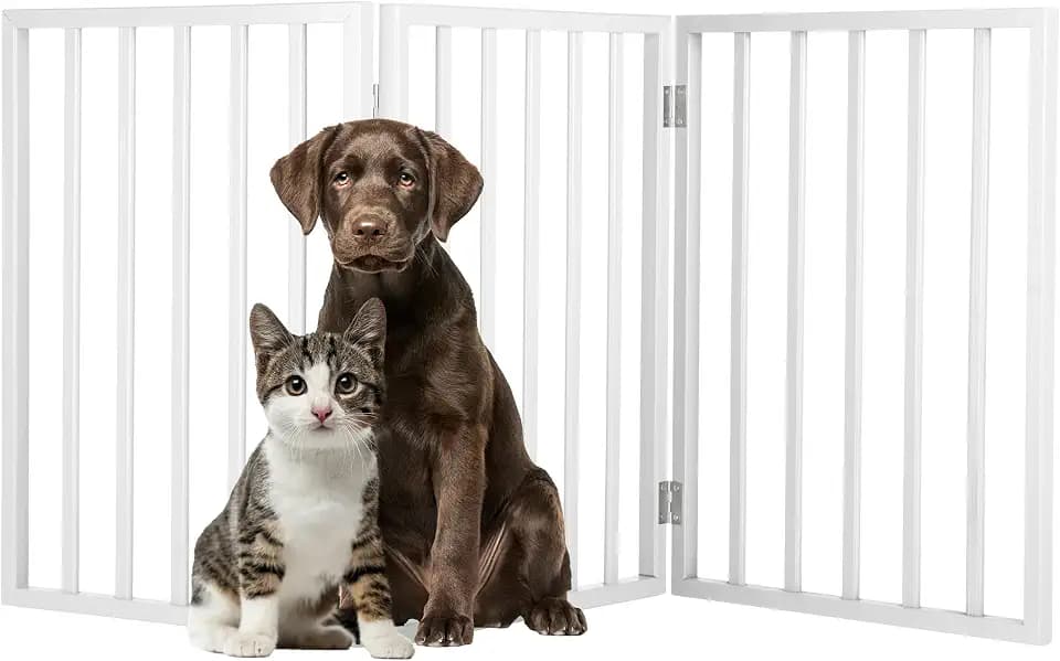 Pet Gate - 3-Panel Indoor Foldable Dog Fence for Stairs, Hallways, or Doorways - 55x24-Inch Retractable Freestanding Dog Gates by PETMAKER (White)
