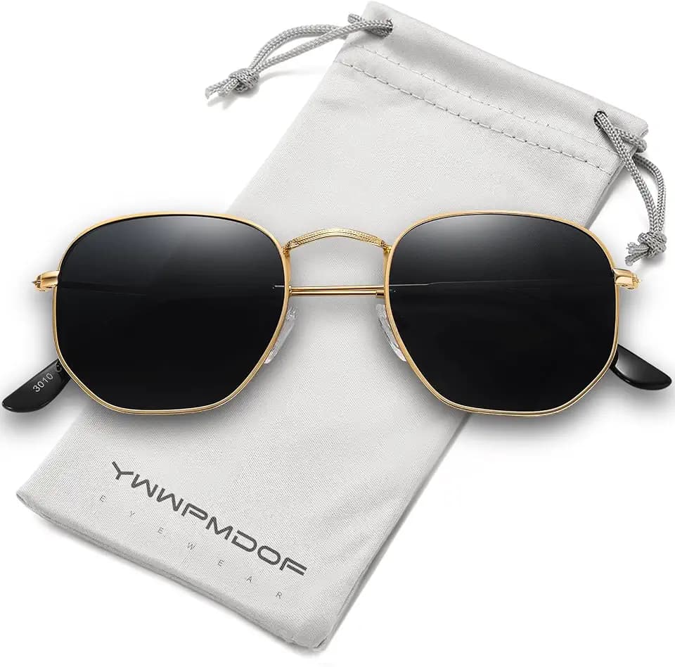 Polarized Sunglasses for Womens Men Trendy Square Hexagonal Flat Mirrored Sun Glasses UV Protection