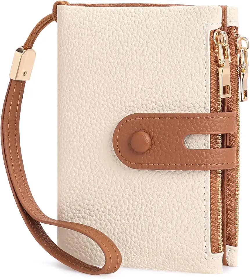 FALAN MULE Small Wallet for Women Leather RFID Blocking Wristlet Bifold Card Holder with Double Zipper Pockets