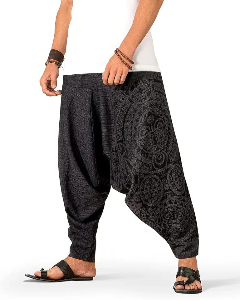 Men's Boho Harem Pants - Printed Yoga Pants with Elastic Waist & Drawstring