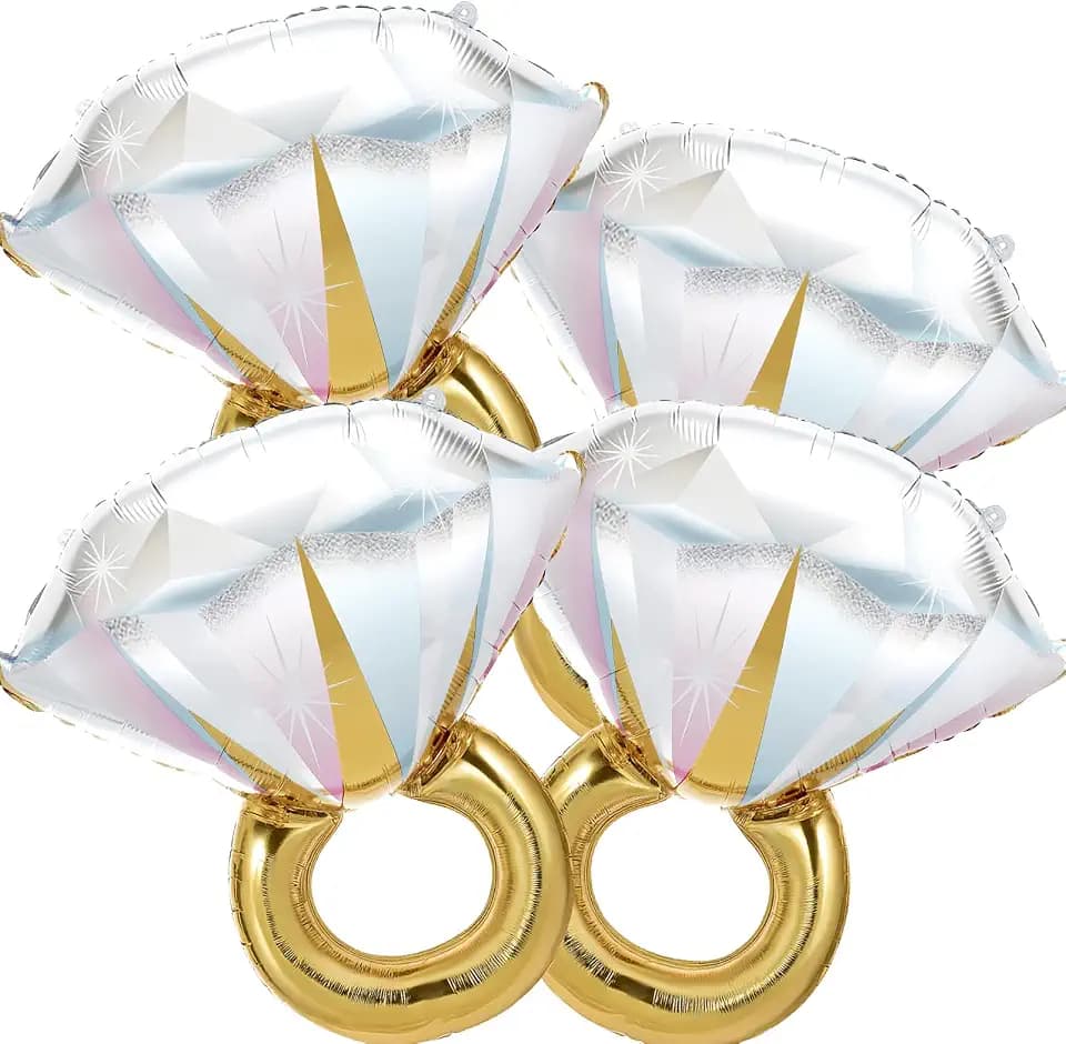 4 Pcs Diamond Ring Balloon, Huge Glitter Aluminum Foil Ring Balloons for Bridal Shower, Wedding, Anniversary, Bachelorette, Engagement Party Decorations Supplies