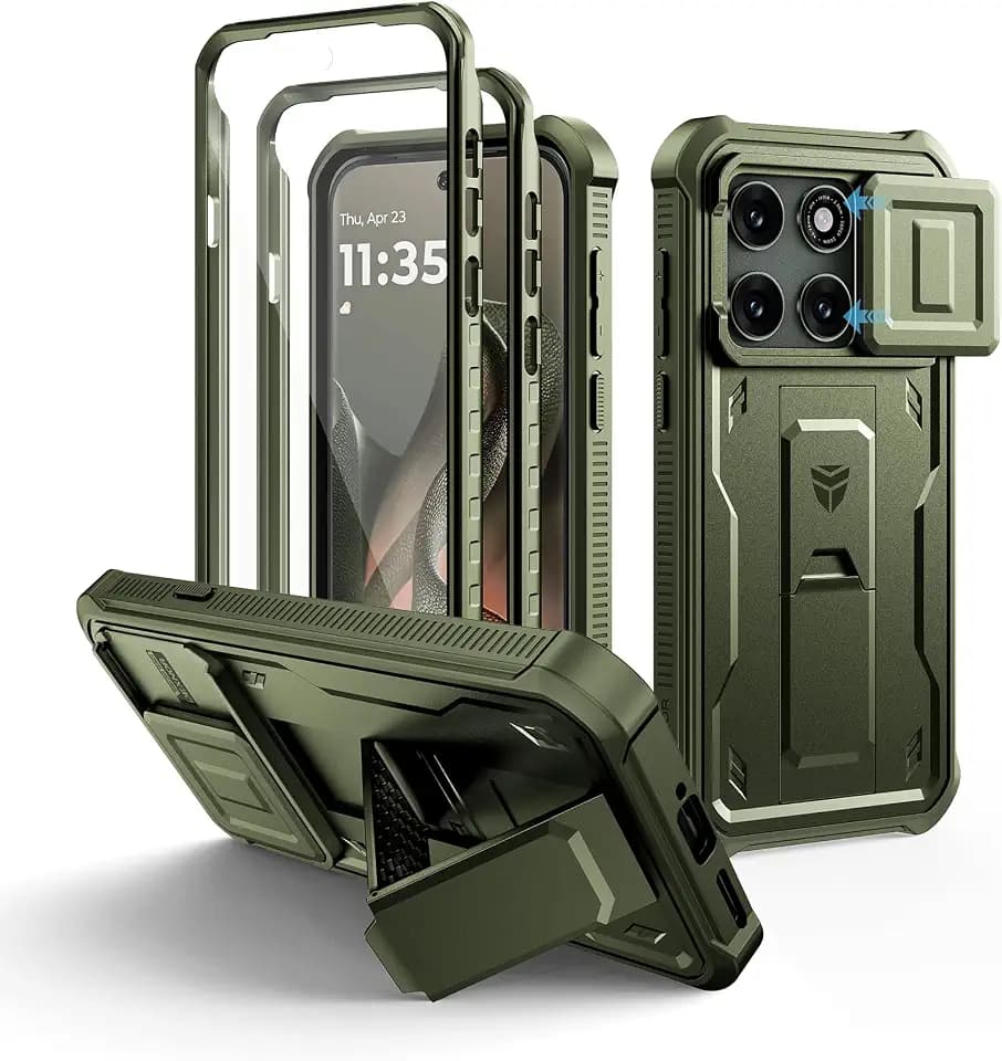 Dexnor for Motorola Moto Edge 2026 Case, [2 Front Frame] [Built-in Magnetic Slide Camera Cover & Kickstand] Heavy Duty Protection Shockproof Phone Case with Screen Protector, 6.3 inch Army Green