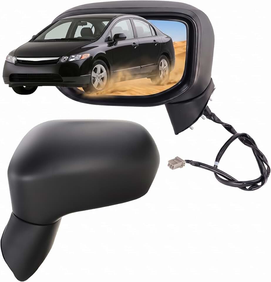 Left Driver Side Mirror For 2006 2007 2008 2009 2010 2011 HONDA CIVIC With Power Mirror Manual Folding Non-Heated Black Not fits civic coupe&Civic del Sol Replace#76250SNEA01(3 Pins)