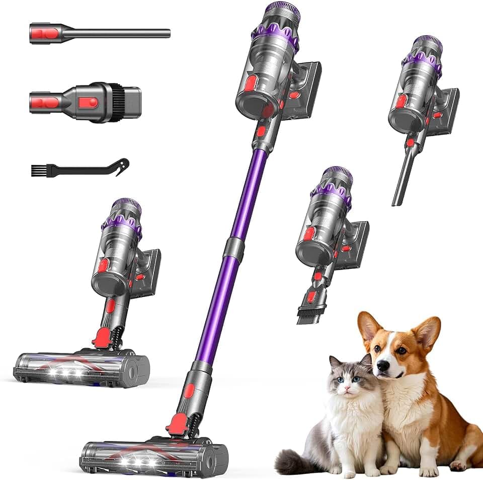 FEPPO 70Mins Powerful Cordless Vacuum Cleaner, Self-Standing Stick Vacuum
