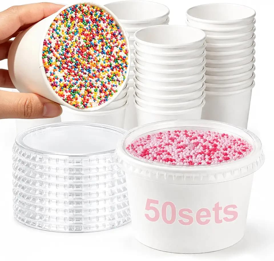 Juome Cake Cups for Sprinkles with Lids, 5oz Paper Bowls for Sprinkles