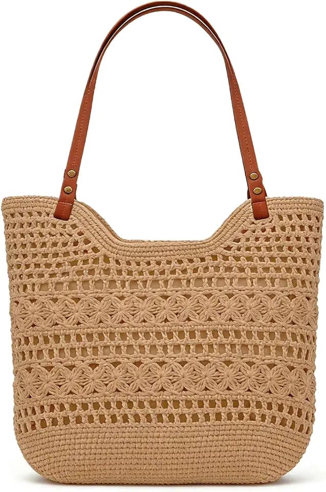 Peicees Small Crochet Beach Bag For Women- Woven Boho Purse Knitted Shoulder Bag For Summer Vacation Beachy Travel Pool