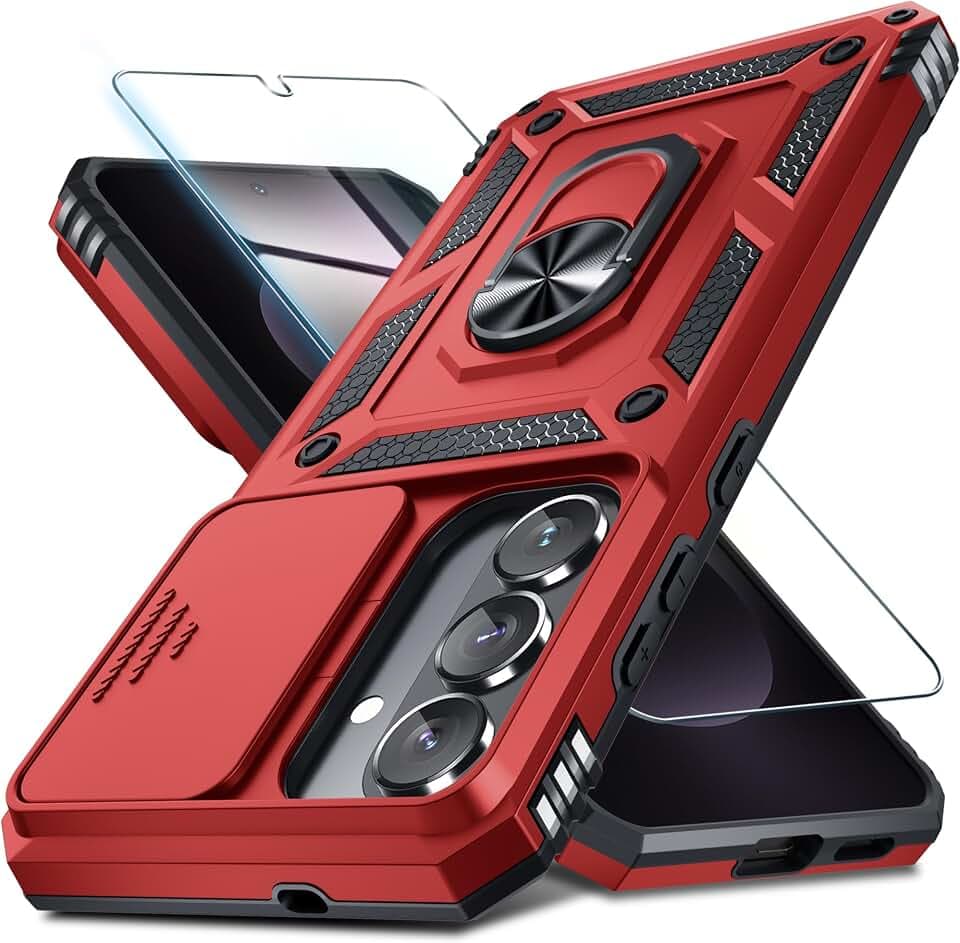 Janmitta for Samsung Galaxy S26+ Plus Case Built in Slide Camera Cover,Red