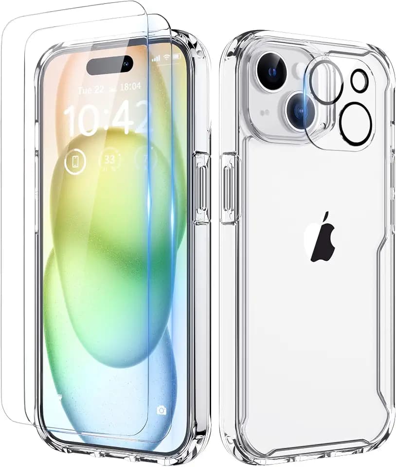 ORETECH Clear Case for iPhone 15 with 2 Pack 9H Screen Protector