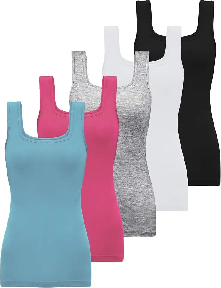 BQTQ 5 Pack Square Neck Tank Tops for Women Sleeveless Slim Fit Undershirts