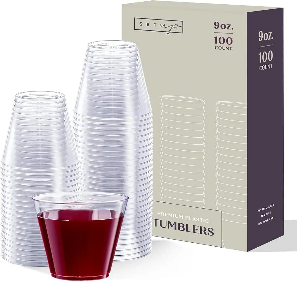 SETUP 9 oz Clear Hard Plastic Shot Glasses [100 Count] Small Disposable Shot Cups for Cocktails & Parties