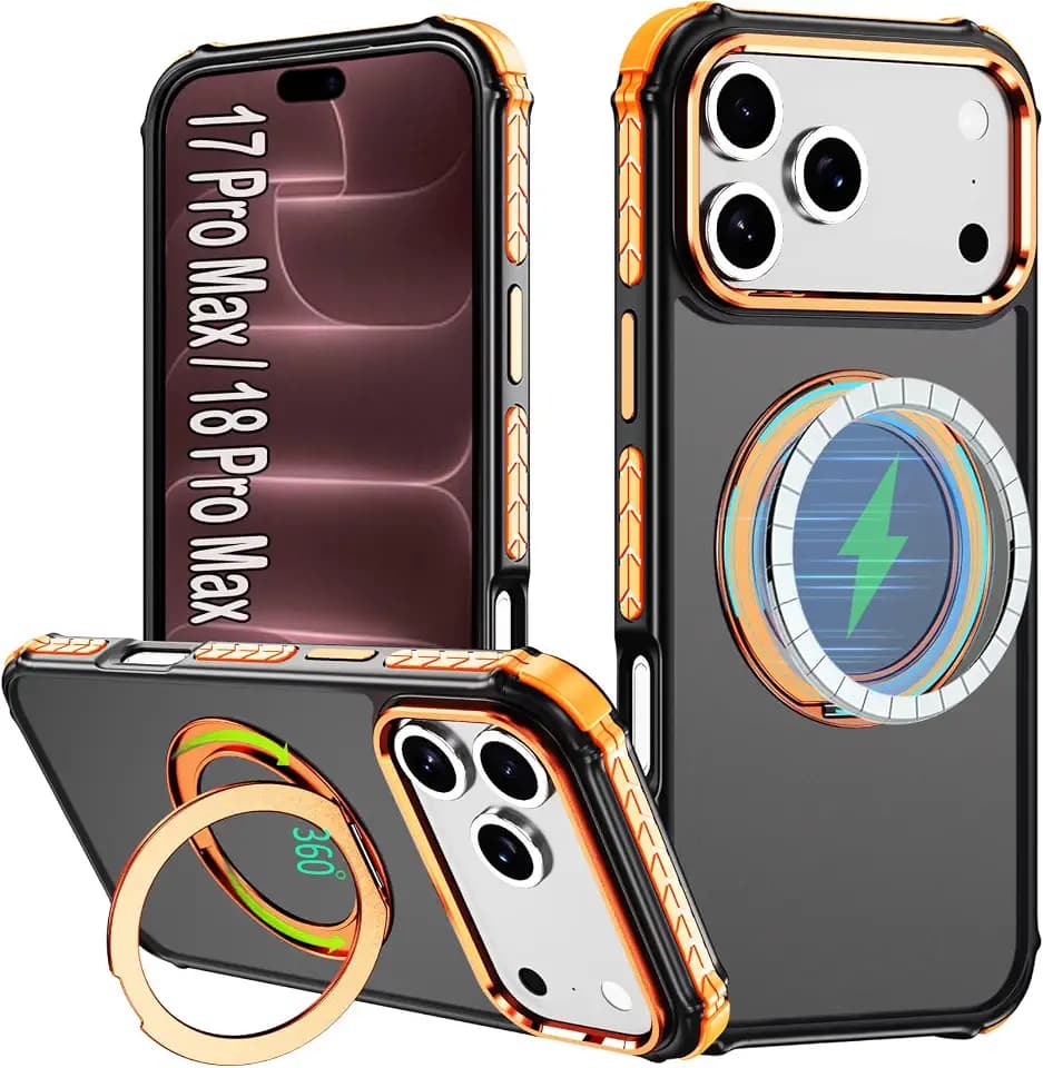 Magnetic for iPhone 17 ProMax / 18 ProMax Case Orange with 360° Stand