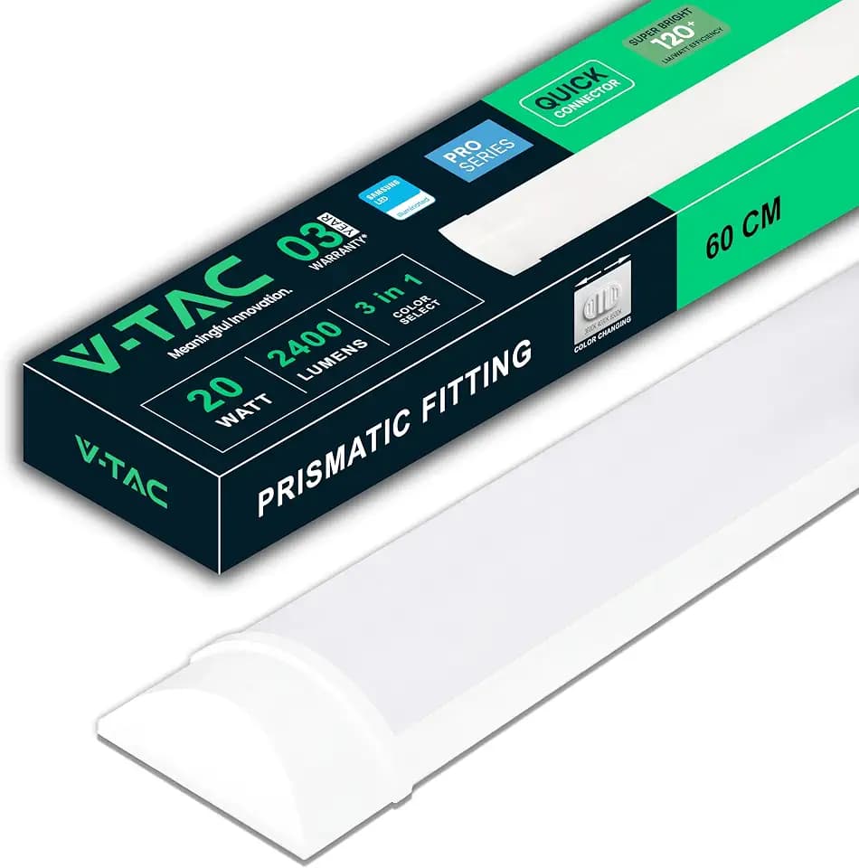 V-TAC Feuchtraumleuchte LED 60 CM - [ CCT 3 in 1 - EINSTELLBAR WARMES, NEUTRALES, KALTES LICHT ] - 20W - Rechteckige Lampe 2400 Lumen IP20 für Wand, Garage, Lager, Büro - Deckenleuchte