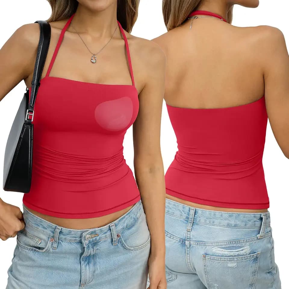 EasyGala Womens Padded Halter Tank Top Double Lined Backless Tops Y2k Going Out Slim Fit Shirts Sexy Summer Outfits 2026