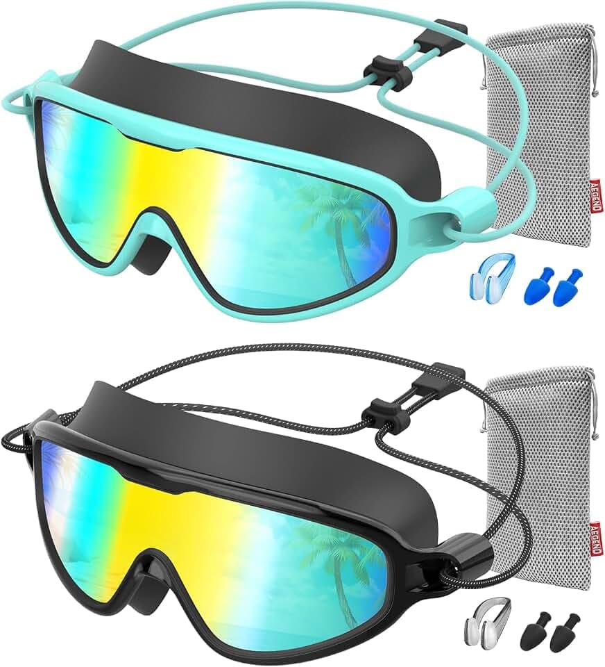 Aegend Kids Swim Goggles with Bungee Strap No Leaking Anti Fog Youth Adult Swimming Goggles with Quick Adjust Ages 6-14