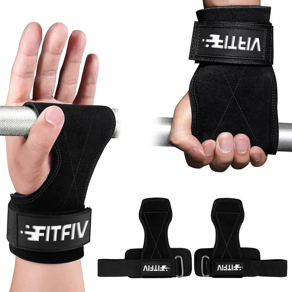 Leather Lifting Straps for Weightlifting, Padded Wrist Support, Pair