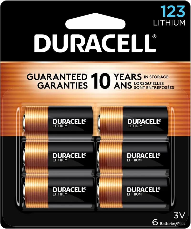 Duracell CR123A 3V Lithium Battery, 6 Count, 10-Year Storage, High Power