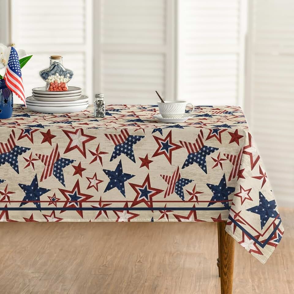 Horaldaily 4th of July Tablecloth 60 x 104 Inch Rectangular Patriotic Blue