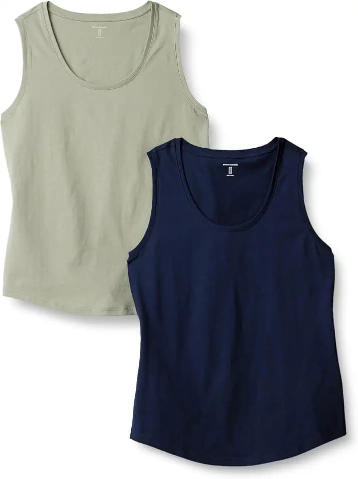 Amazon Essentials Women's Regular-Fit 100% Cotton Sleeveless Tank Top, Pack of 2