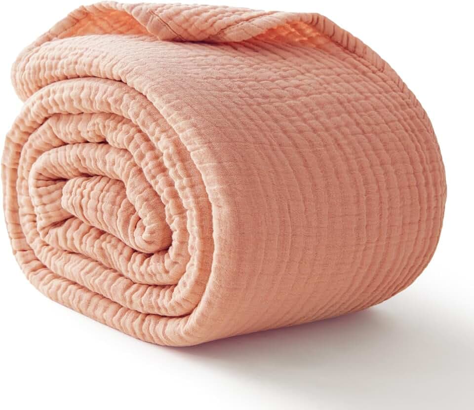 100% Cotton Muslin Blanket for Adults, 6-Layer, Twin XL, 66x90, Dusty Pink