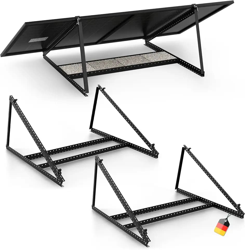 Solarmodul Halterung schwarz, für 2 Module, 0% MwSt, Alu, 118 cm, 0-90° Winkel, Balkonkraftwerk Halterung, Solarpanel Halterung für Flachdach, Garage, freistehend