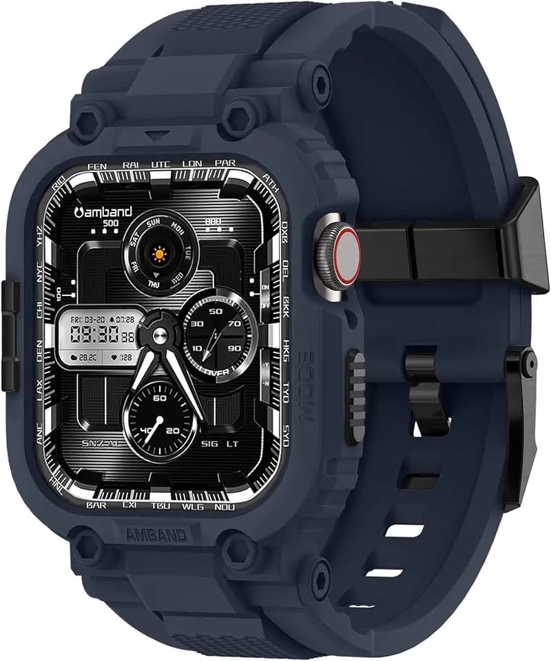 amBand Compatible with Apple Watch Series 9/8/7/6/5/4 & SE 3/2/1 41mm/40mm Band Case for Men, M1 Sport Rugged Case with Strap Military Protective Cover Bumper for iWatch 41/40 mm - Navy Blue