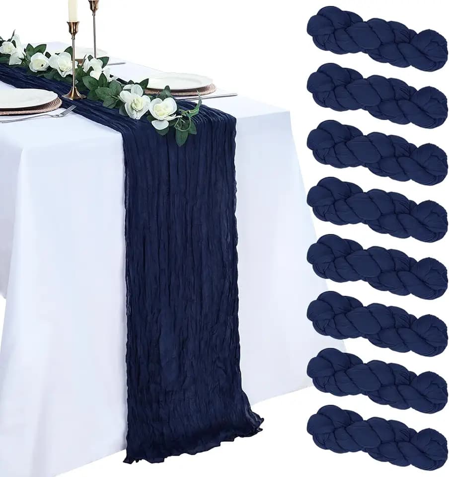 8 Pack Navy Blue Cheesecloth Table Runner 23 x 120 Inch 10Ft