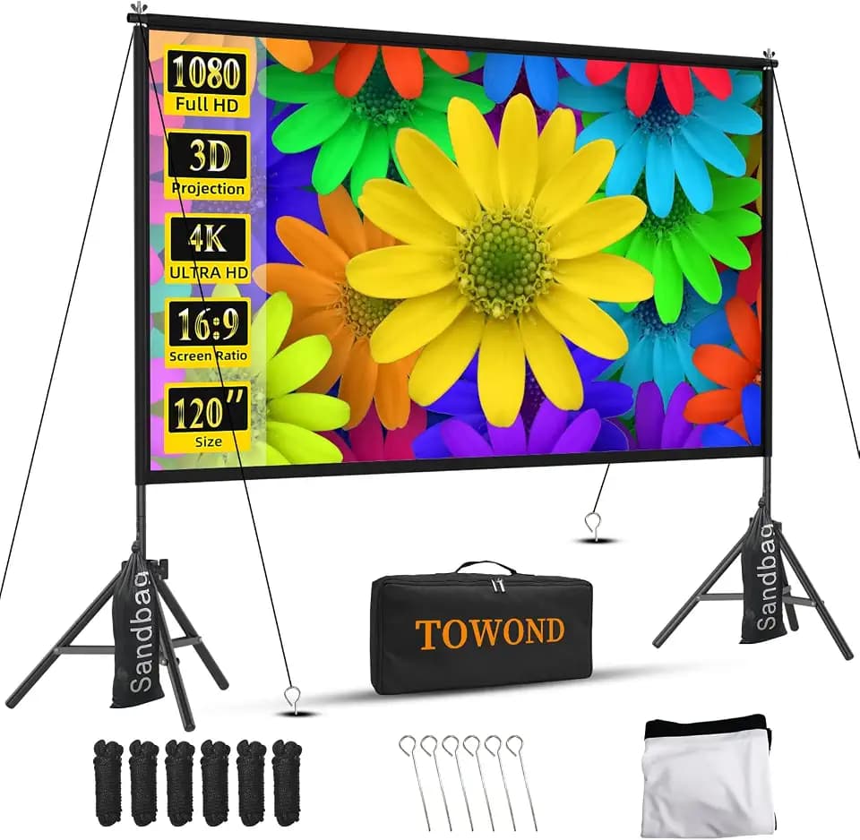 120Zoll Beamer Leinwand mit Stativ Tragetasche, 25 mm Halterungsdurchmesser