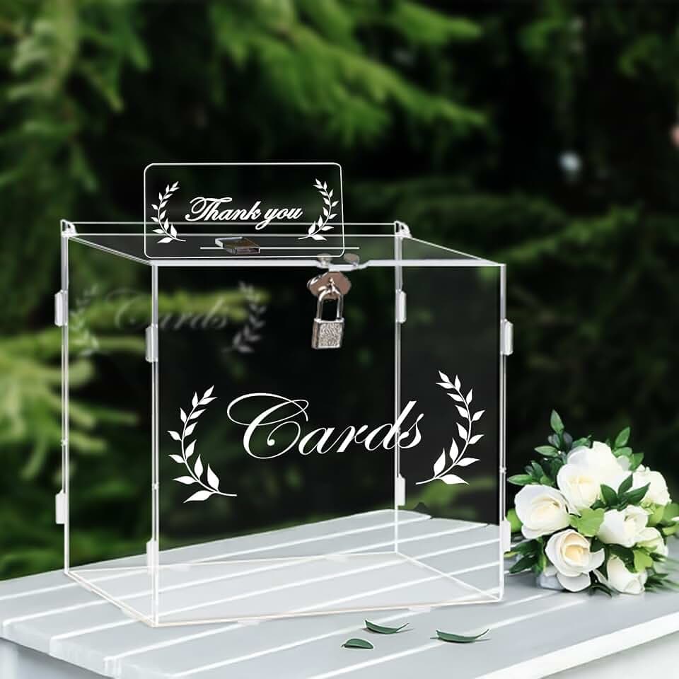 OurWarm Clear Card Boxes with Lock - Gift Card Box Money Box Holder for Reception, Anniversary, Shower, Rustic Wedding Decorations, Birthday, Graduation