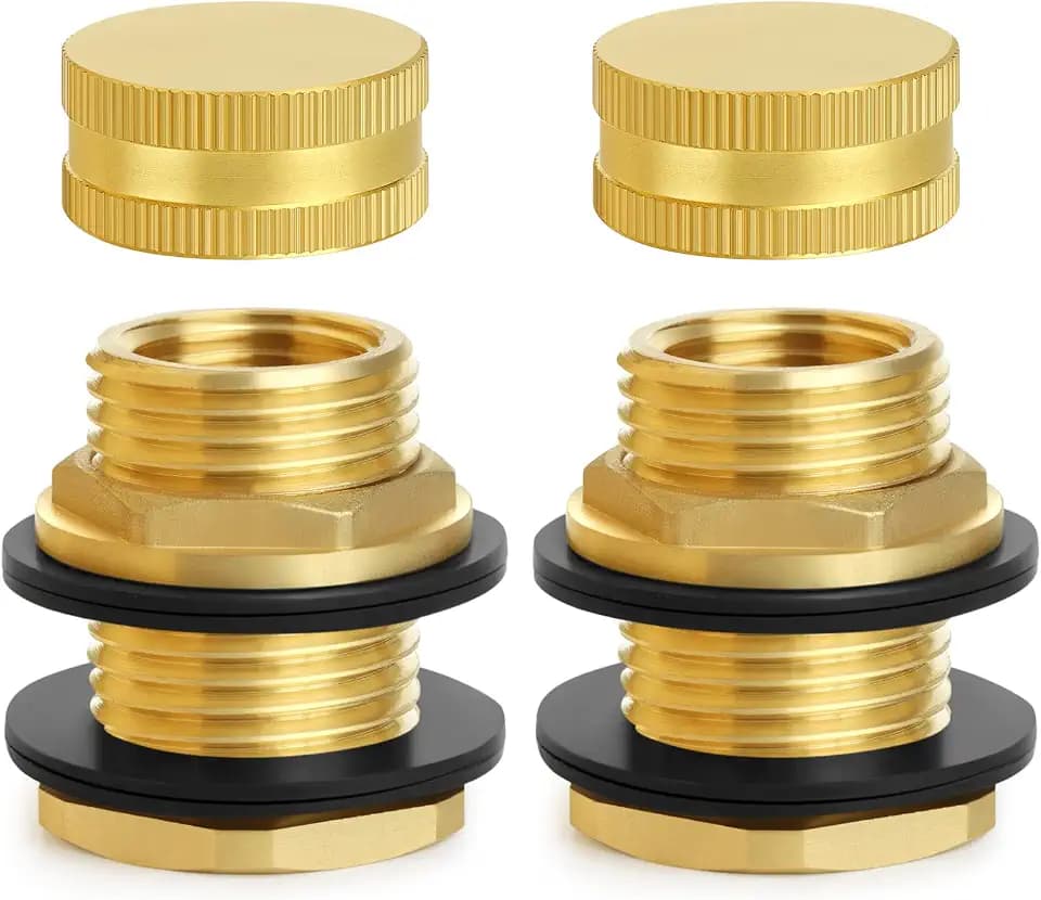 Ceaeso Brass Male Garden Hose Bulkhead Fitting With Plug, 1/2" Female NPT, 3/4" Male GHT (garden Hose Thread), Brass Tank Connector/drain/flush Port Kit For Rain Barrels, Aquariums, Sinks，2 Pack