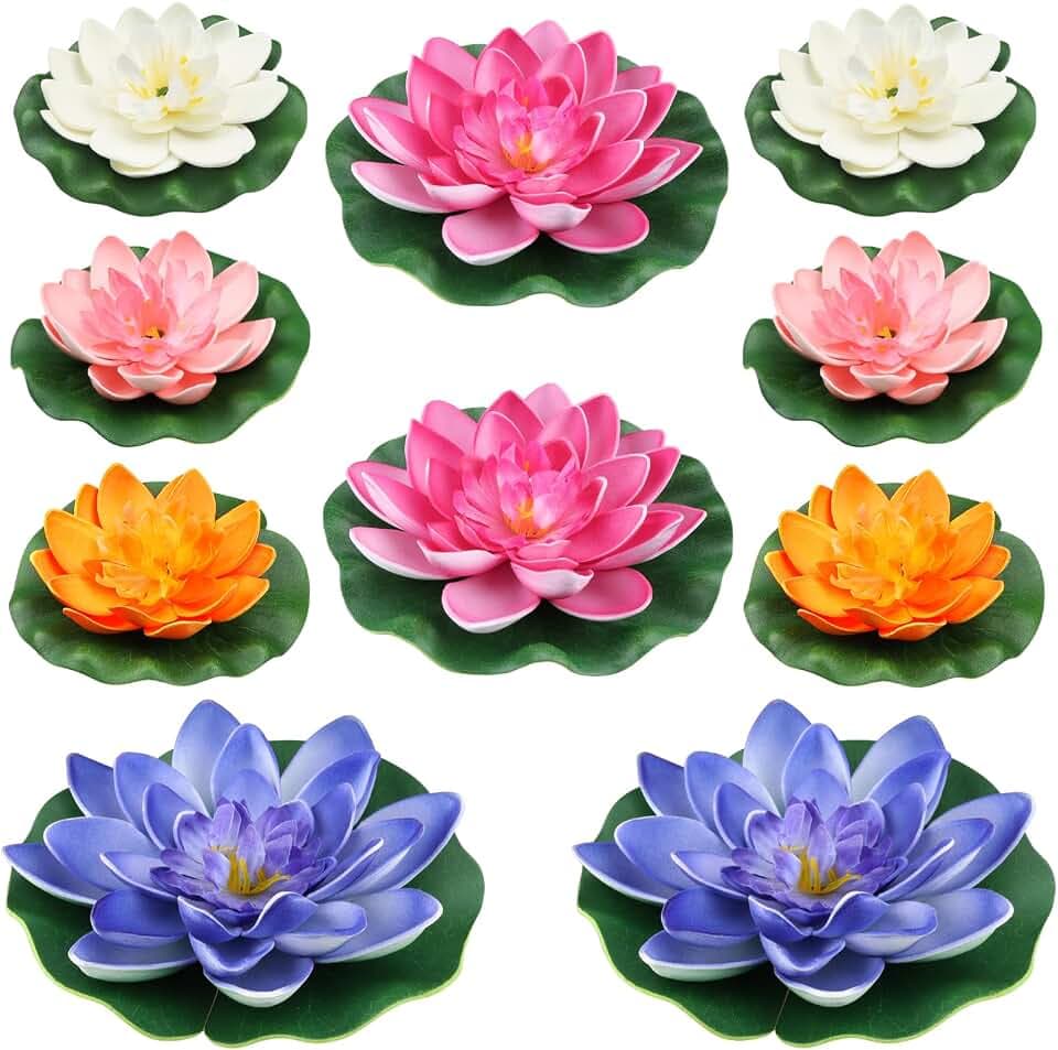QUOZUO 10 Stück Schaum Seerose Blume Schwimmende Blumen Künstliche Seerosen Wasserlilie Pflanze Lotusblüte für Aquarium Terrasse Garten Pool Garten