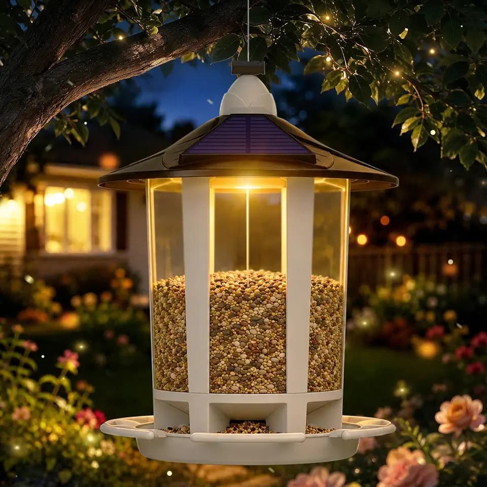 Birdream Solar Bird Feeders for Outdoors, Hanging Wild Bird Feeder with Solar LED Light, Assembly Required, 1-Min Easy Setup, Wild Seed Feeders for Cardinals Chickadees and Finches