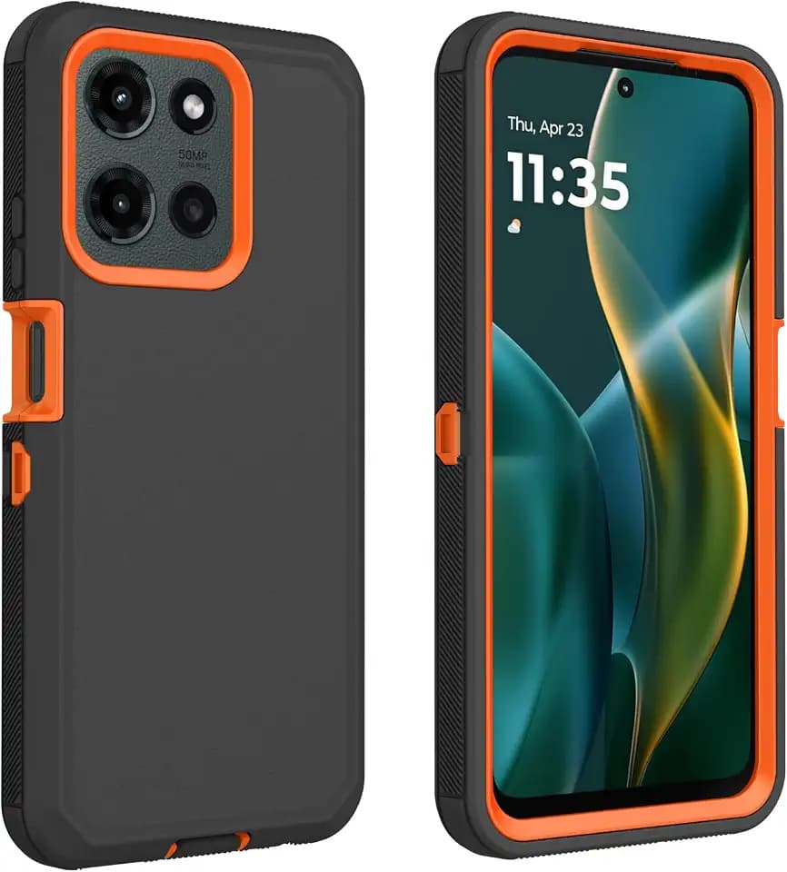 for Motorola Moto G 2025 Case/Moto G 2026 Case/Moto G Play 2026 Case, Heavy Duty Bumper Case Shockproof Dustproof 3 in 1 Rugged Protective Phone Cover (Orange/Black)