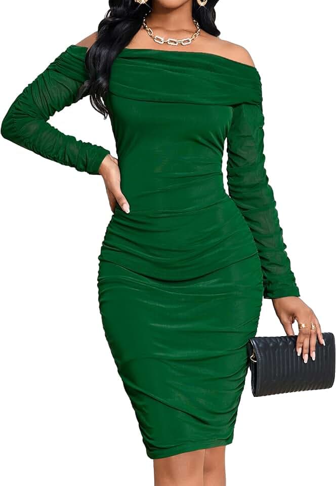 SxClub Off the Shoulder Cocktail Dresses for Women Sexy Ruched Club Dress
