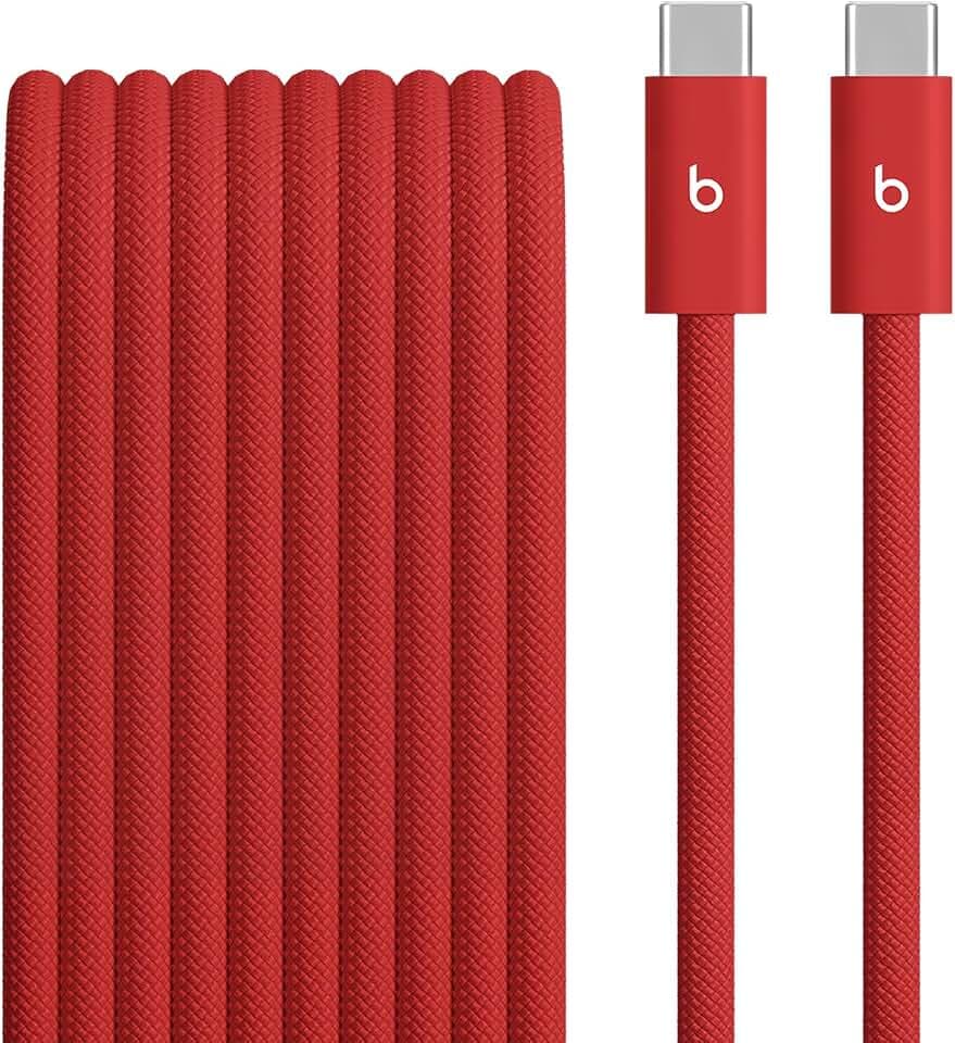 Beats 240W USB-C to USB-C Braided Cable, Fast Charging, Durable/Tangle Free, Compatible with Apple and Android Devices (3 m/10 ft) – Rapid Red