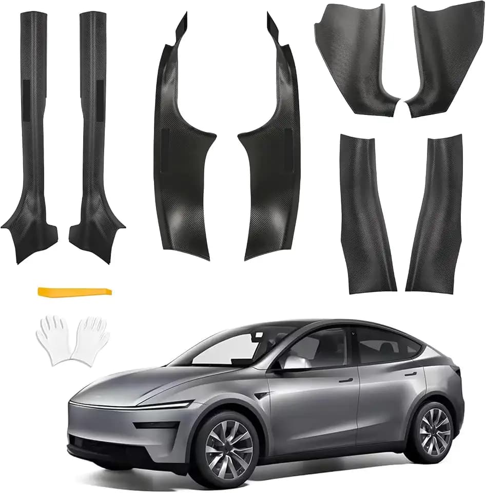8Pcs Door Sill Protector for Tesla Model Y Juniper 2025 2026 Front and Rear Door Pedal Kick Protection Carbon Fiber Friction Resistant Model Y Juniper Interior Accessories