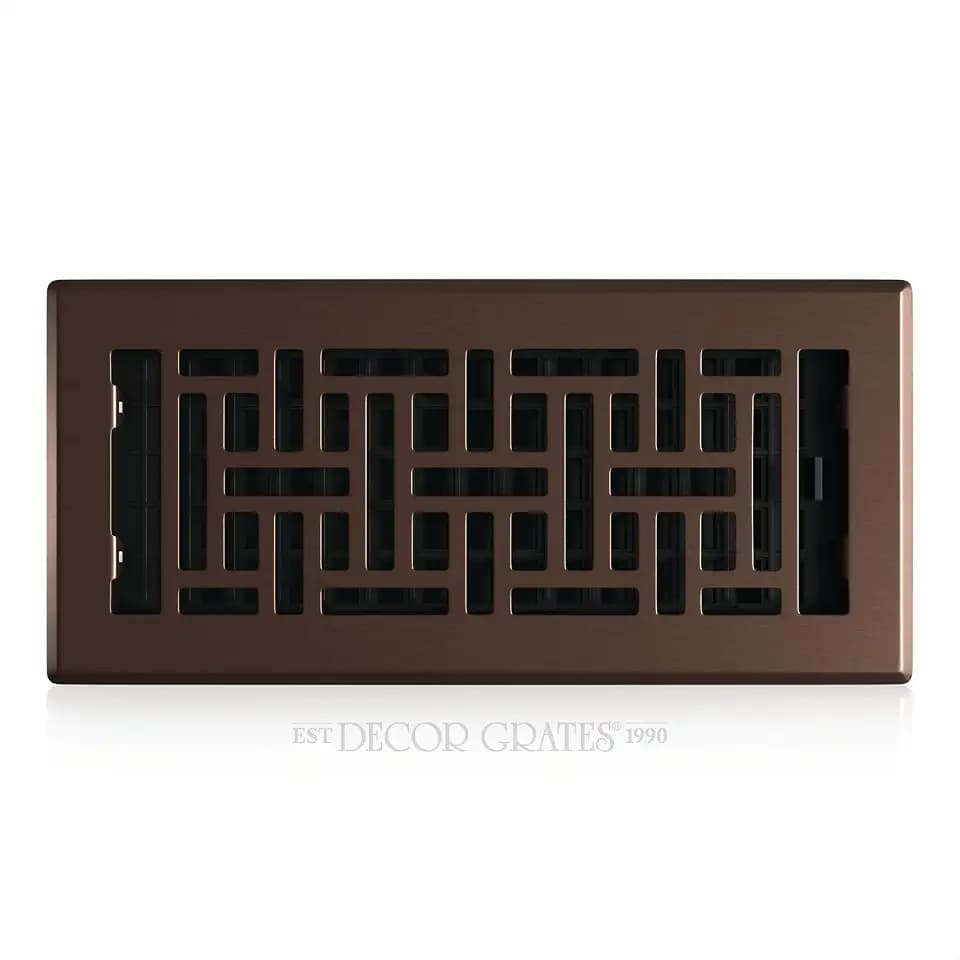 Decor Grates Metal Oriental Decorative Air Vent Cover 4x10 Floor Register – Adjustable Control Lever – AC Floor Vent Covers for Home Floor Vents – Fits 4 x 10 Inch Opening – Rubbed Bronze (AJH410-RB)