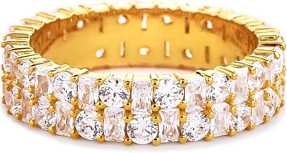 STORYJEWELLERY Gold Plated Wedding Bands for Women, Eternity Band Rings for Women, Cubic Zirconia Travel Wedding Ring, 18K Gold Plated Eternity Rings