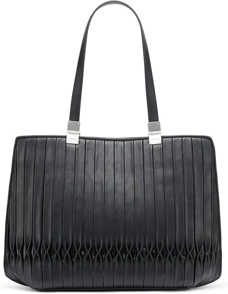 Calvin Klein Women's Granite Geometric Tote Bag – Vegan Leather, Monogram, 3 Pockets