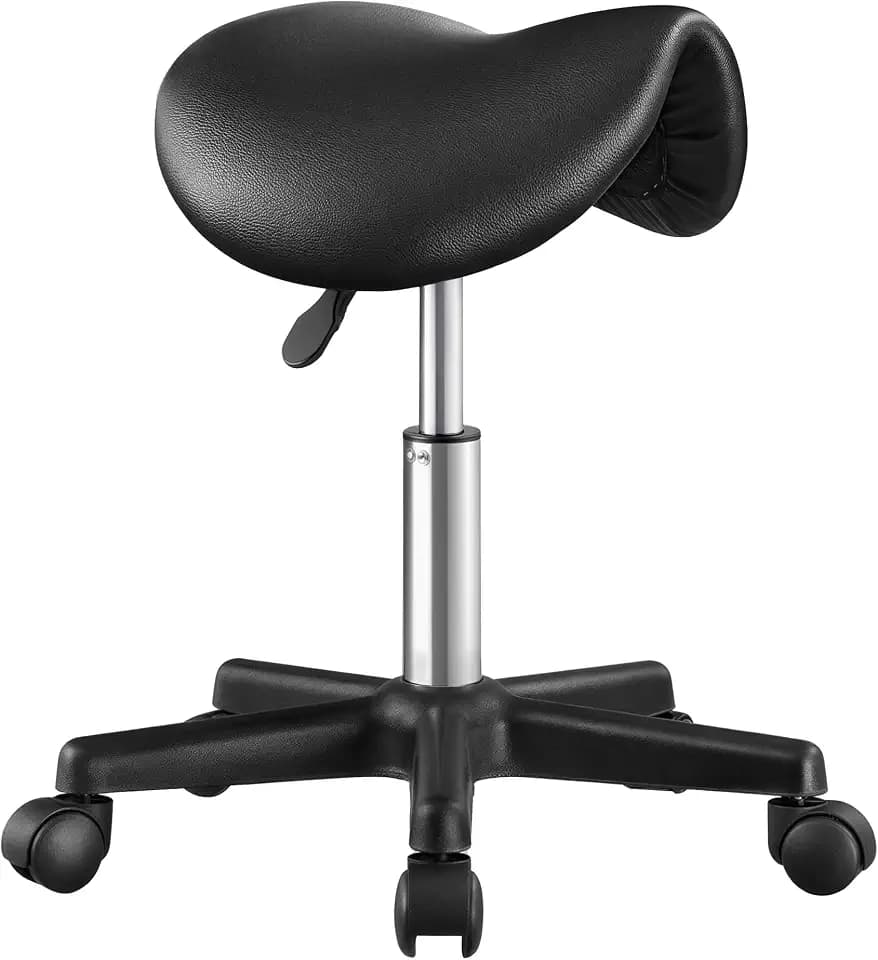 SONGMICS Ergonomic Saddle Stool with Wheels, Rolling Stool