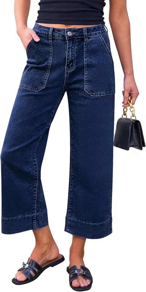 Utyful Capri Jeans for Women Wide Leg Trendy High Waisted Loose Straight Leg Casual Summer Stretchy Denim Capris Pants