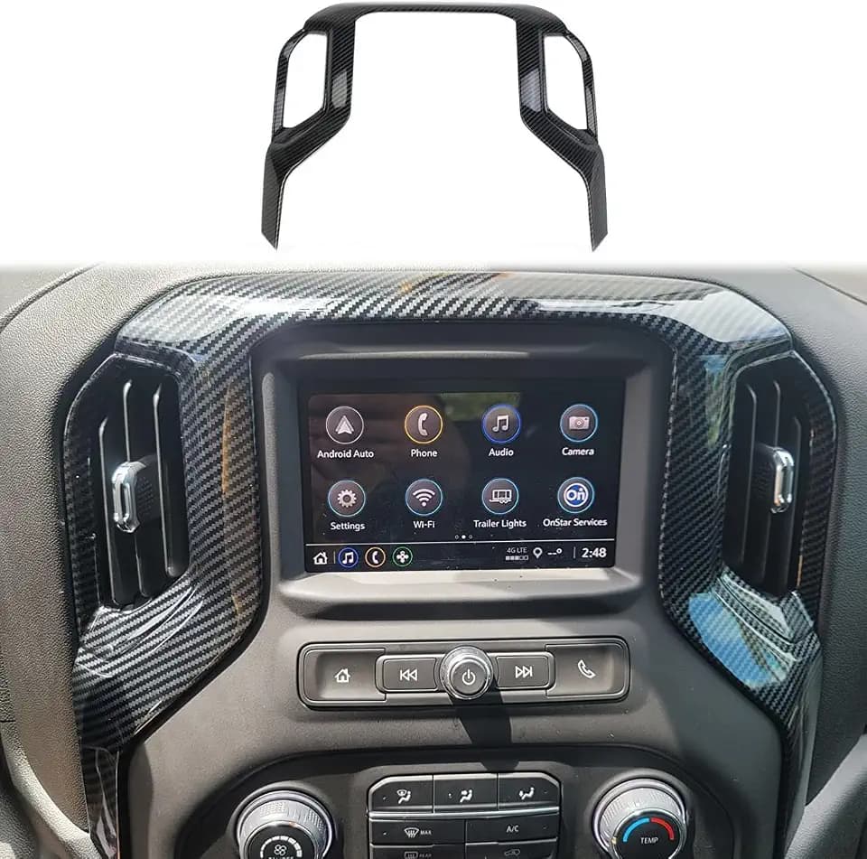 Carbon Fiber Center Console Dashboard AC Air Vent Navigation Cover Trim for 2019-2026 Chevy Silverado 1500/GMC Sierra 1500 for 2020-2026 Sierra/Silverado 2500 3500 HD