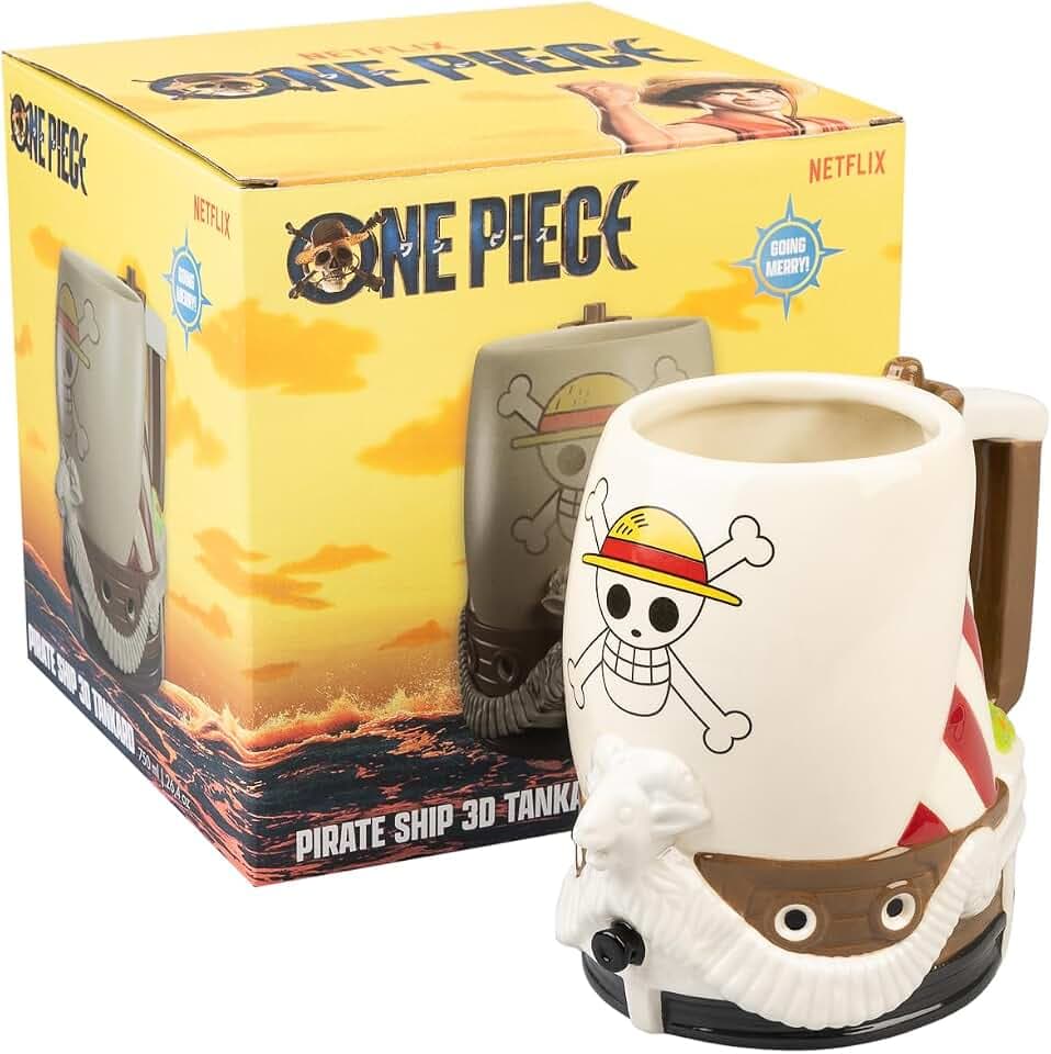 Grupo Erik One Piece Going Merry Schiff Krug Bierkrug Merch Geschenke | Bierkrug 750 ml Bierseidel Handbemalt - Offizieller Anime Manga One Piece Fanartikel