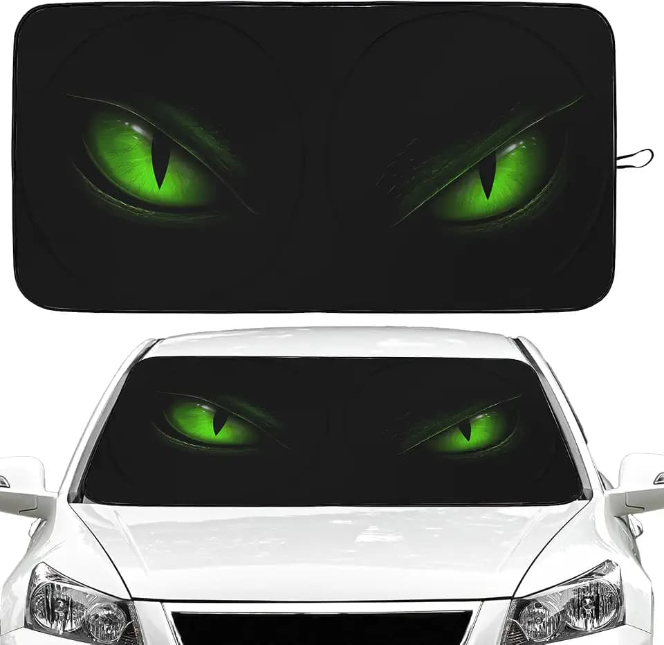 Green Eyes Car Windshield Sun Shade Foldable Sunshade Front Window Cover Sun Visor Protector Accessories (59x27.5 inches)