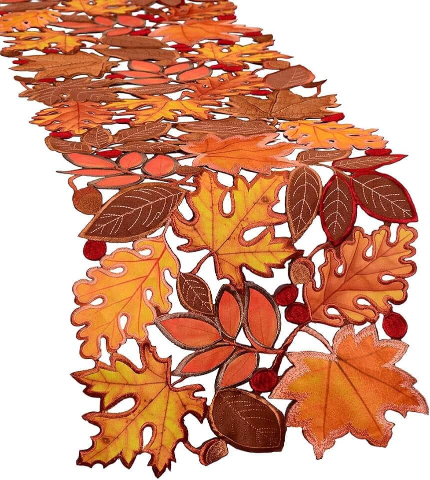 Simhomsen Embroidered Fall Leaves Table Runner for Thanksgiving, Autumn Harvest Decorations (14 × 88 inches)