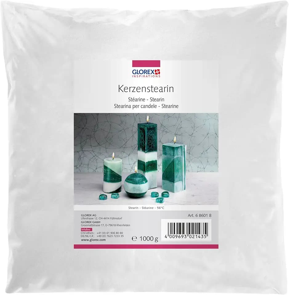 GLOREX 6 8601 8 - Stearinpulver in weißer Farbe, 1000 g Beutel, zur Herstellung von Kerzen aller Art, Farben und Aromen können hinzugefügt werden, für kreative Bastelarbeiten